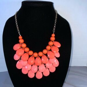 Charming Charlie Fashion Bib Statement Necklace in Coral and Pink 19”
